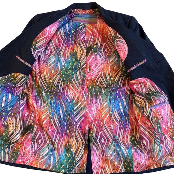 Robert Graham Navy Blue Pinstripe Mens Blazer Size Large EUC Sport Coat Preppy - Picture 6 of 13